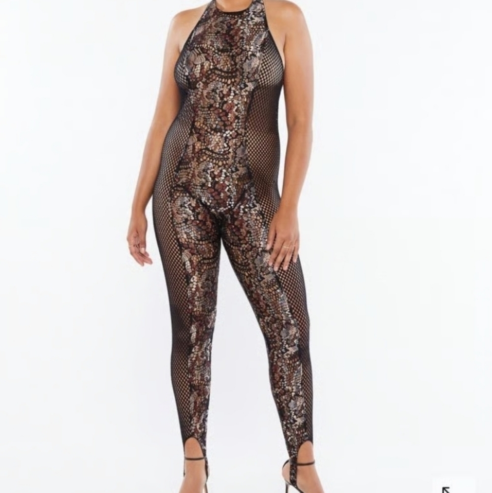 Savage X Fenty Cold-Hearted‎ Snake High-Neck Lace Catsuit Size Small